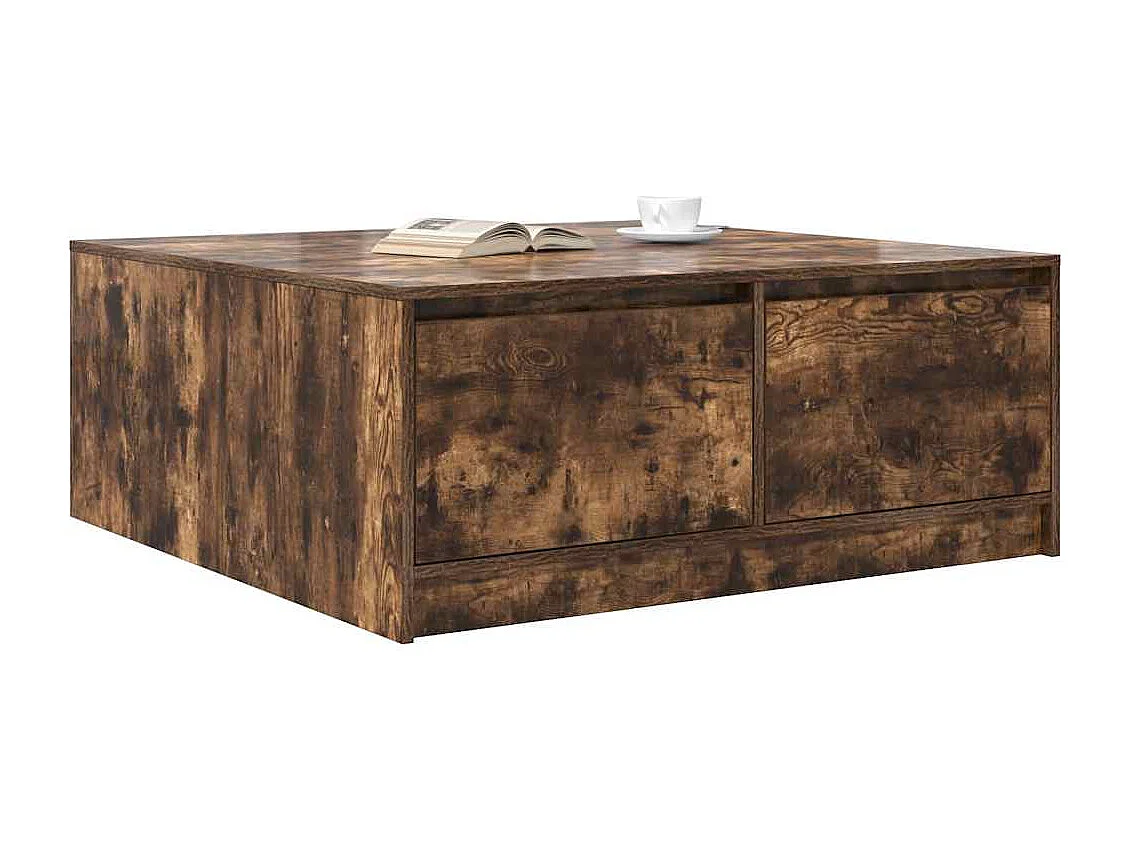 Table basse avec tiroirs chêne fumé 100x100x40 cm