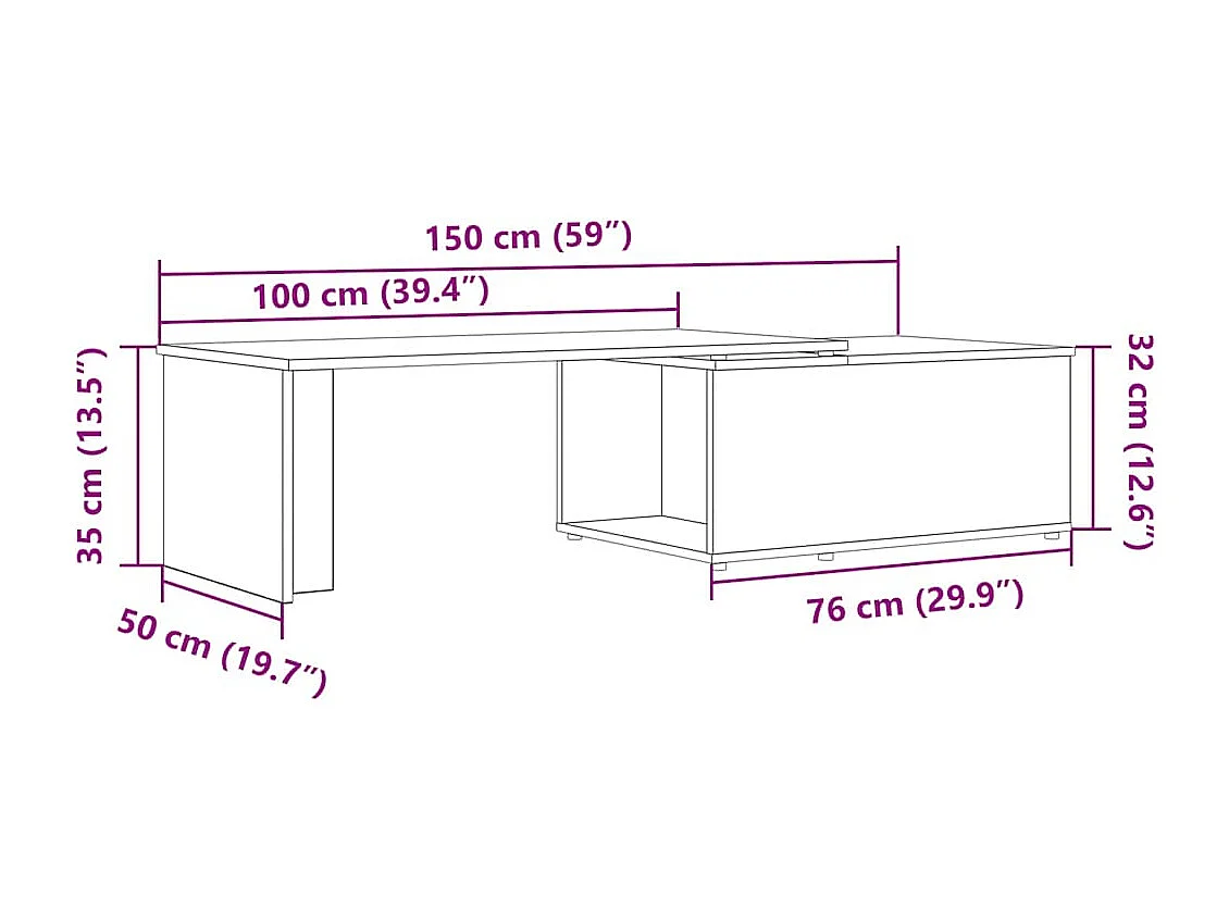 Mesa de centro madera contrachapada envejecida 150x50x35 cm