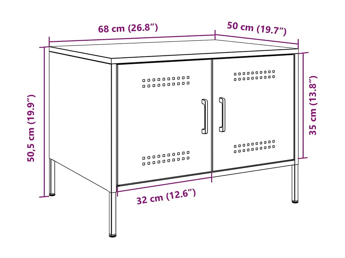 Table basse vert olive 68x50x50,5 cm acier