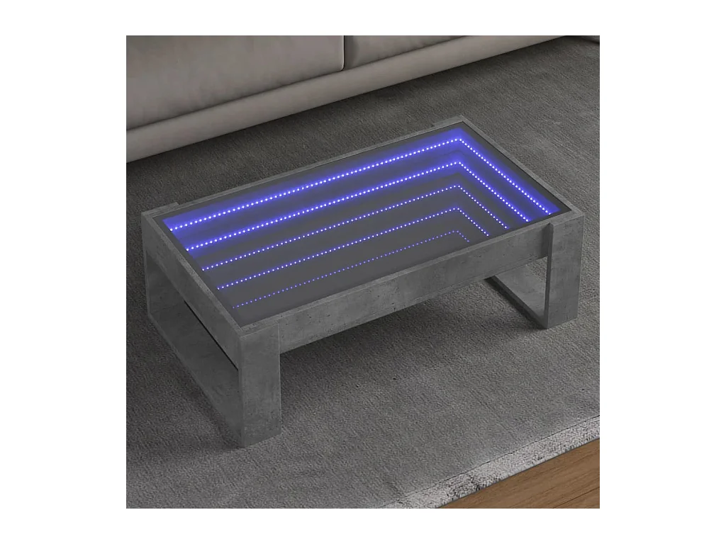 Table basse avec LED infini gris béton 90x53x30 cm