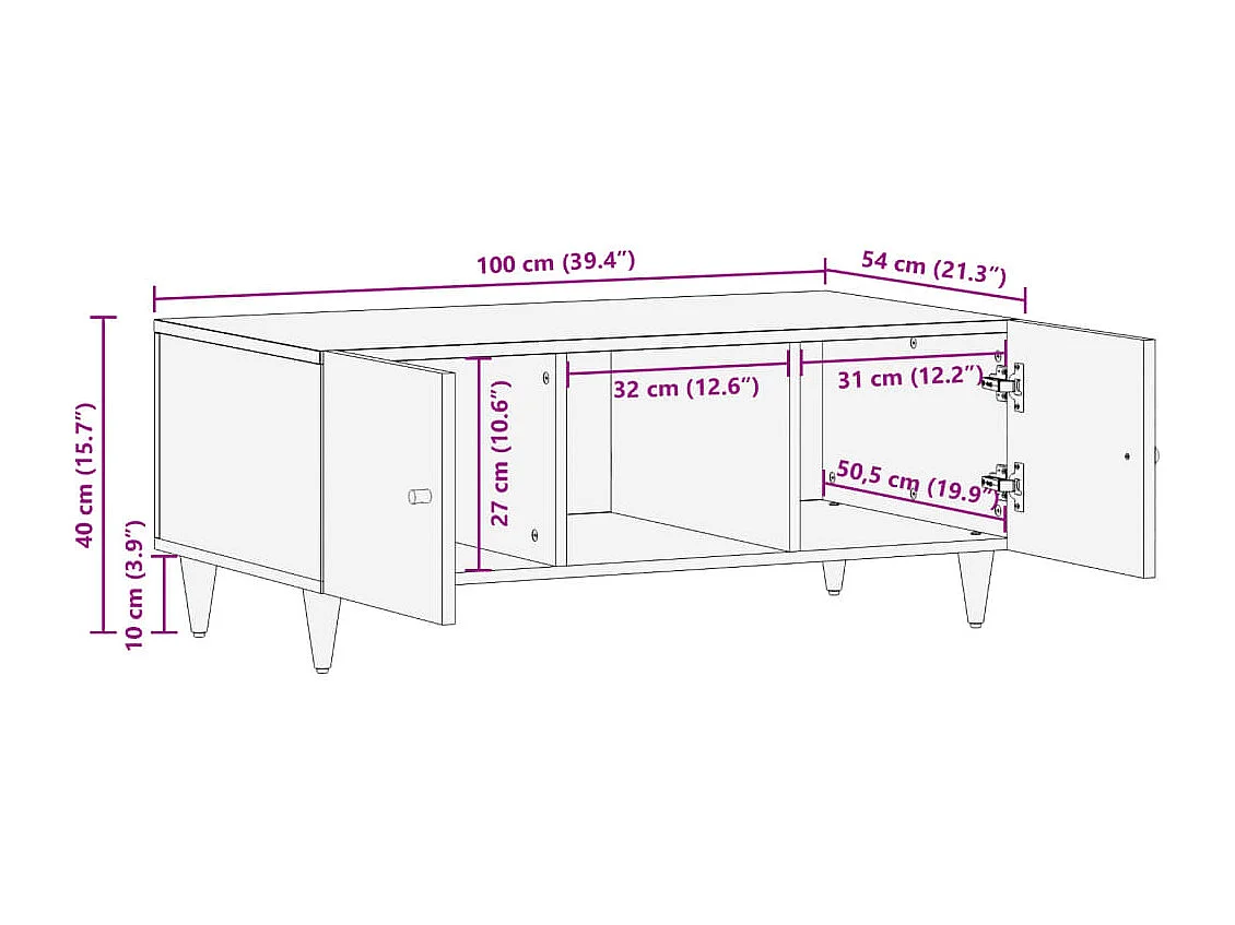 Couchtisch 100x54x40 cm Massivholz Mango