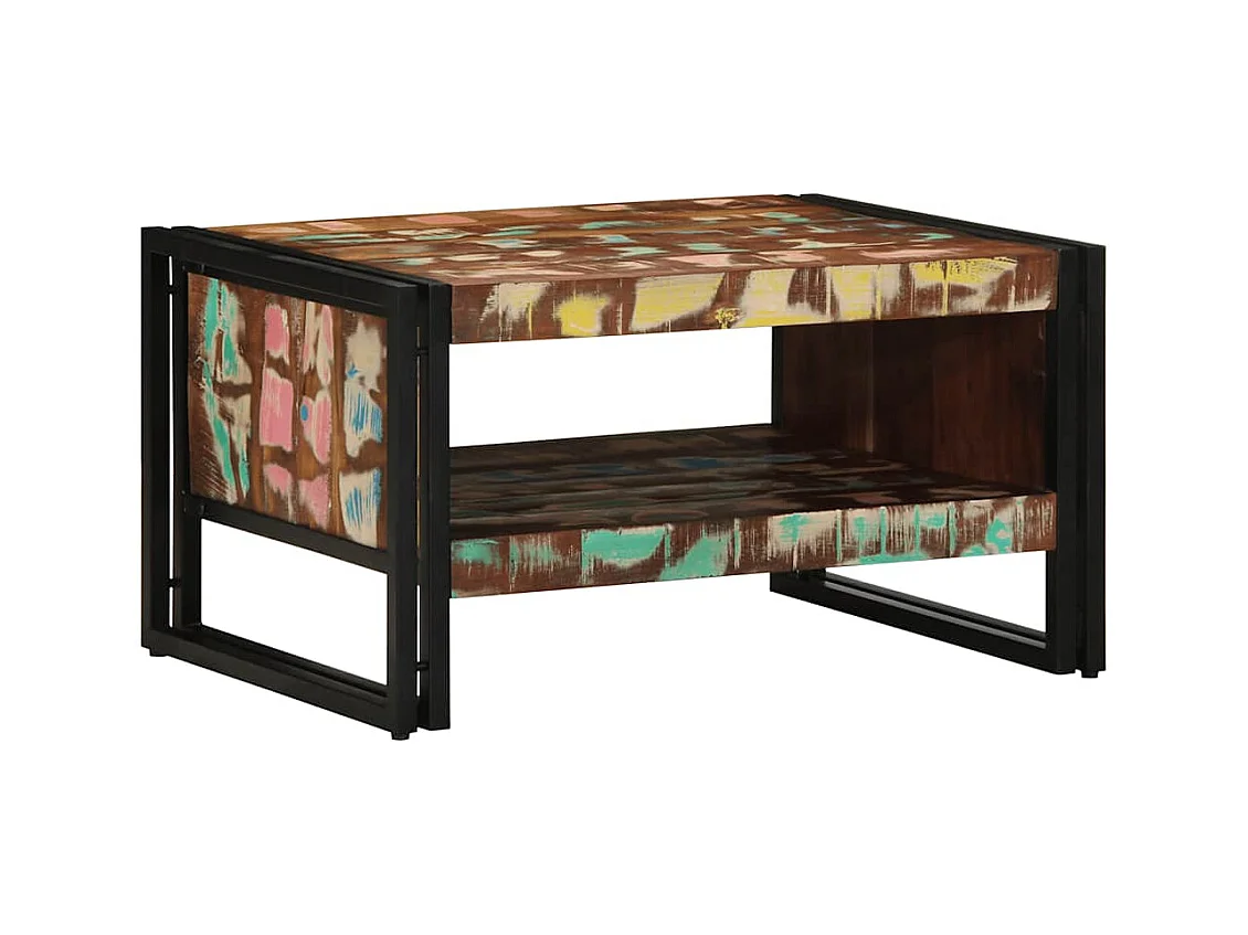 Table basse multicolore 70x50x38 cm bois de récupération massif