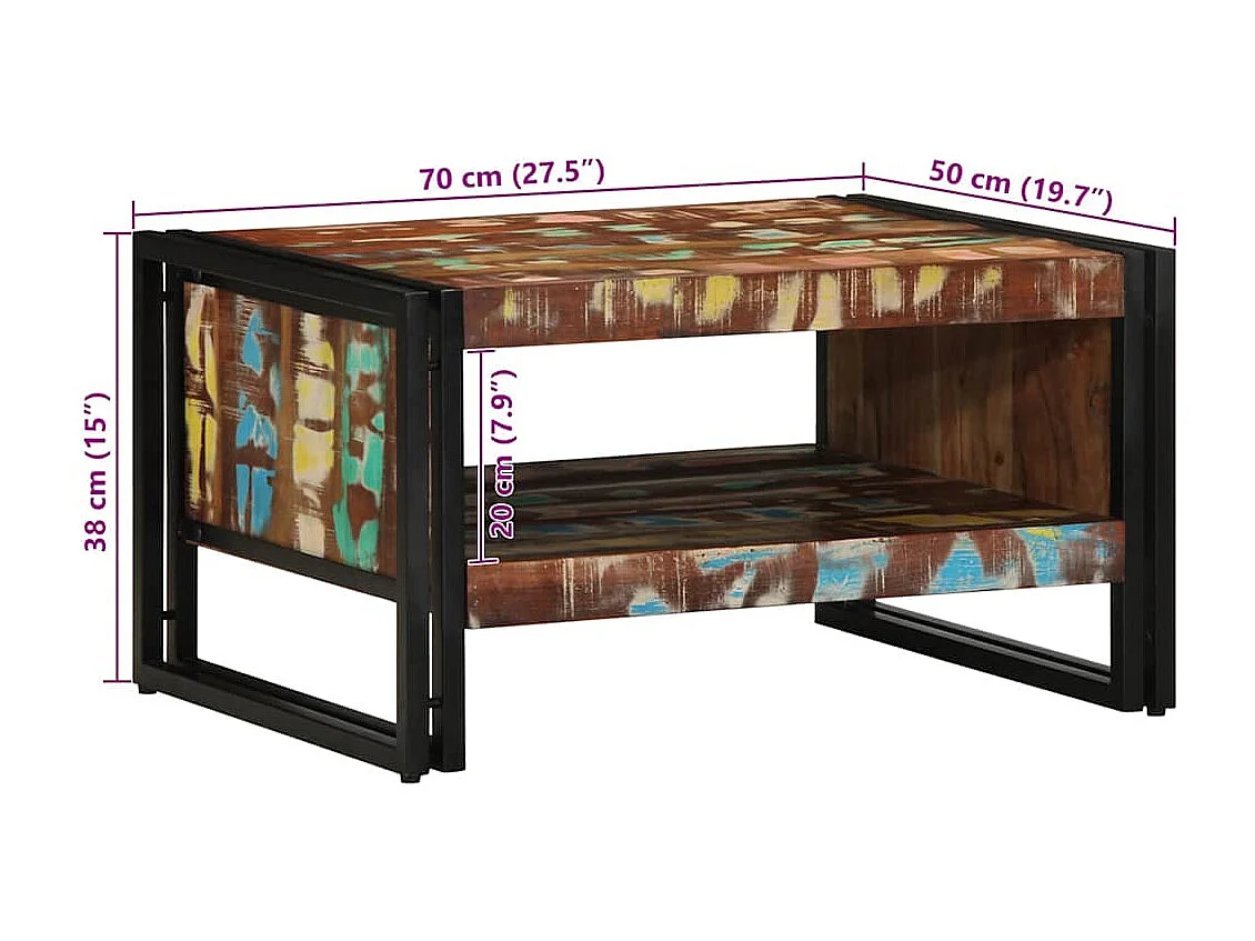 Couchtisch Mehrfarbig 70x50x38 cm Altholz Massivholz