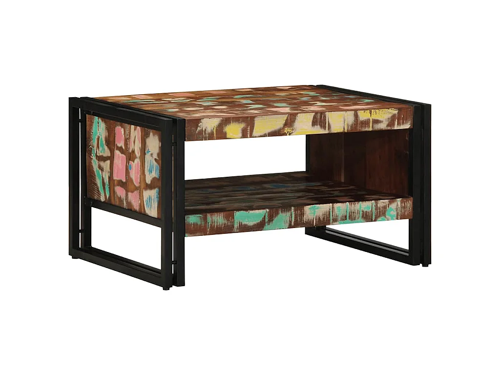 Table basse multicolore 70x50x38 cm bois de récupération massif