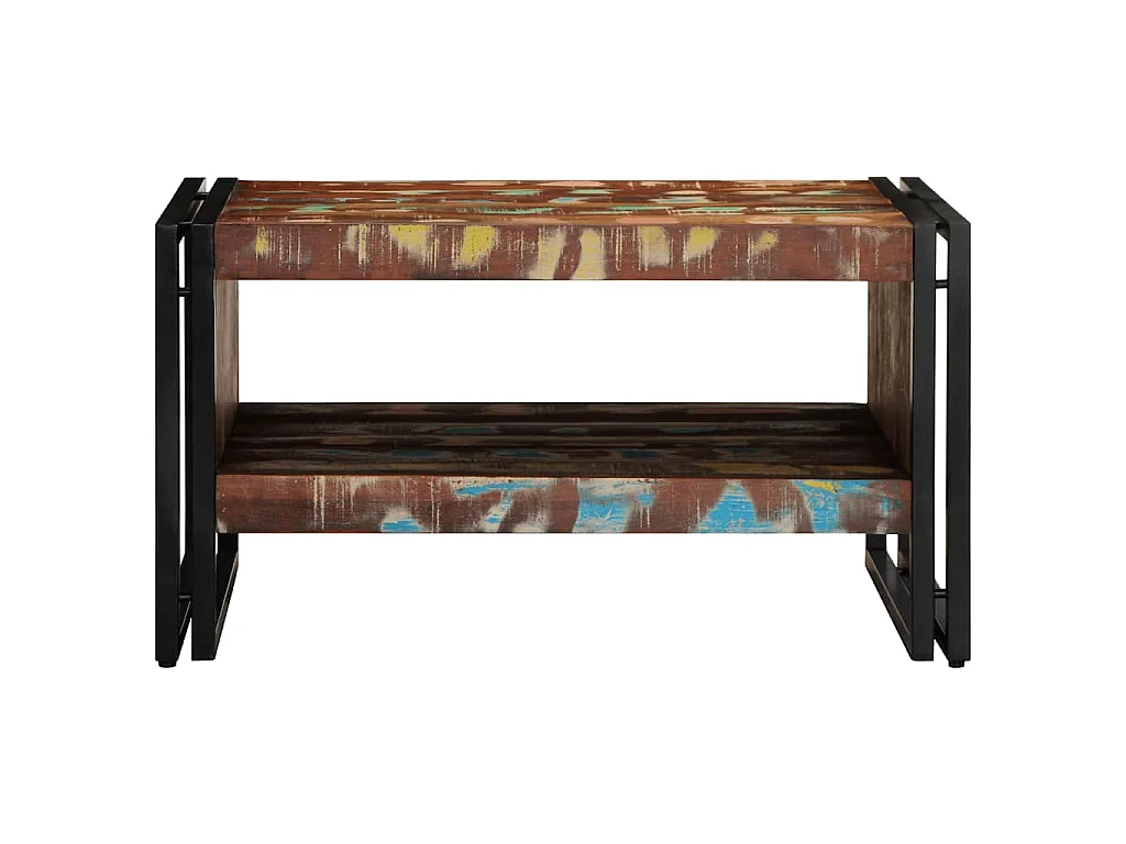 Table basse multicolore 70x50x38 cm bois de récupération massif