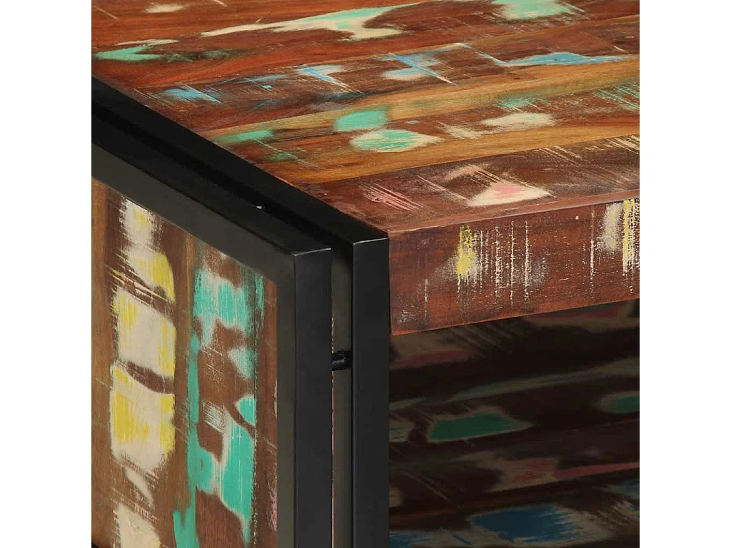 Table basse multicolore 70x50x38 cm bois de récupération massif