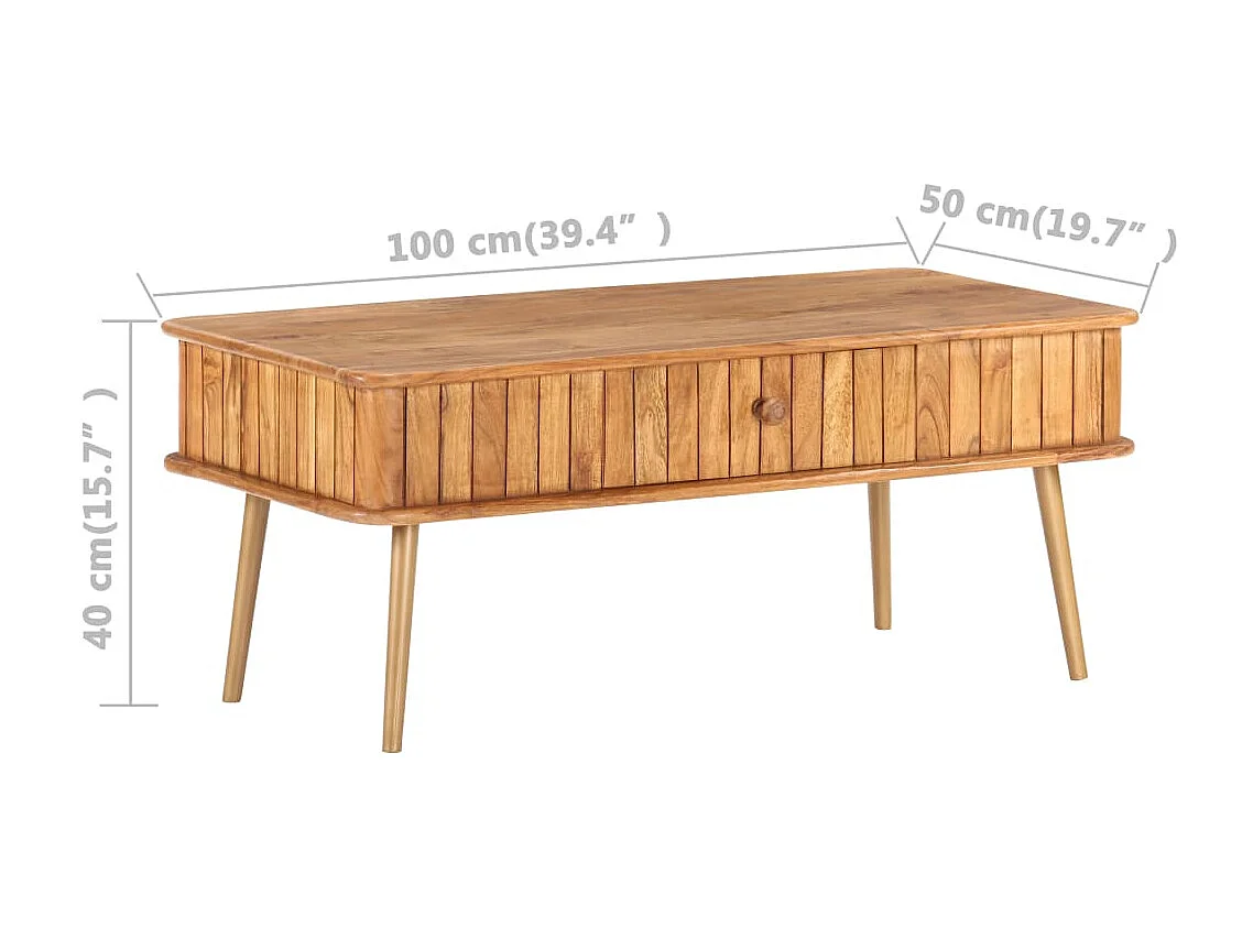 Mesa de centro madera maciza de acacia 100x50x40 cm