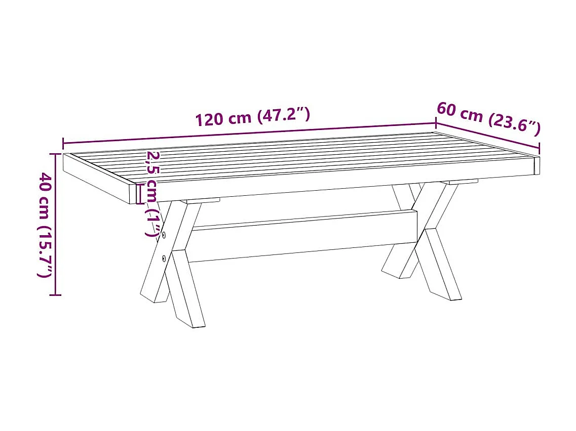 Table basse NOAIN pieds en forme de X 120x60x40 cm massif pin