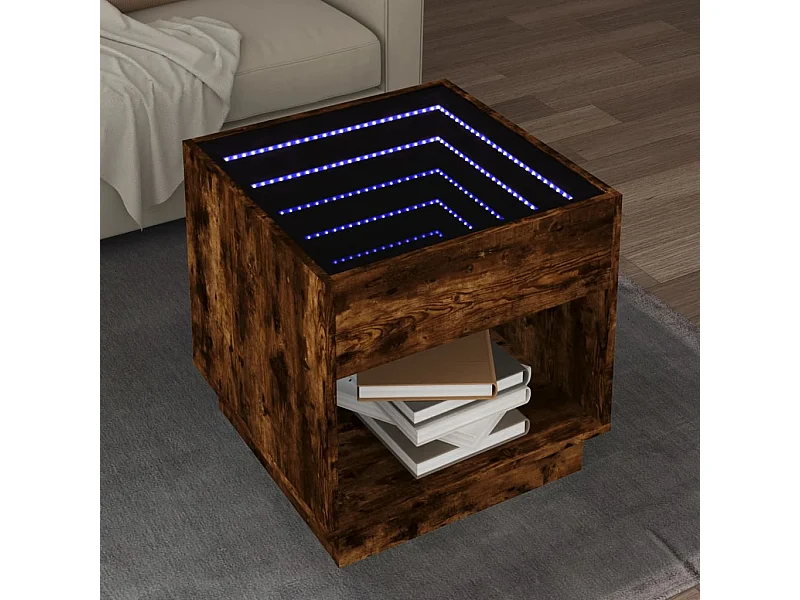 Tavolino da Salotto con LED Infinity Rovere Fumo 50x50x50 cm