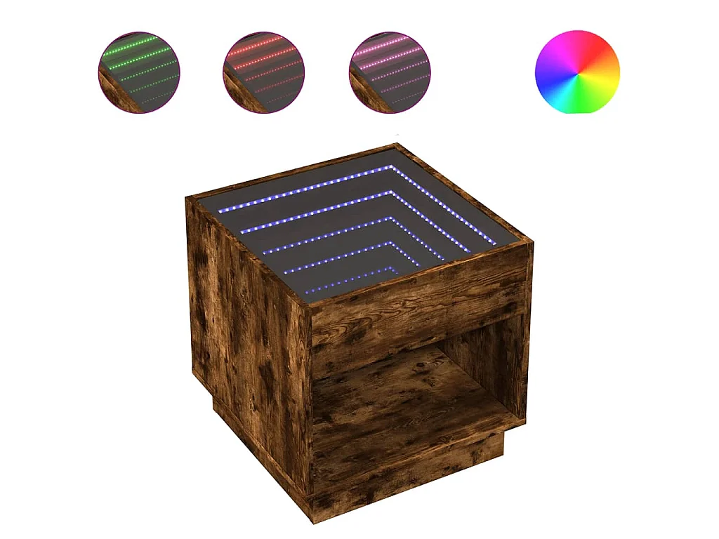 Table basse avec LED Infinity chêne fumé 50x50x50 cm