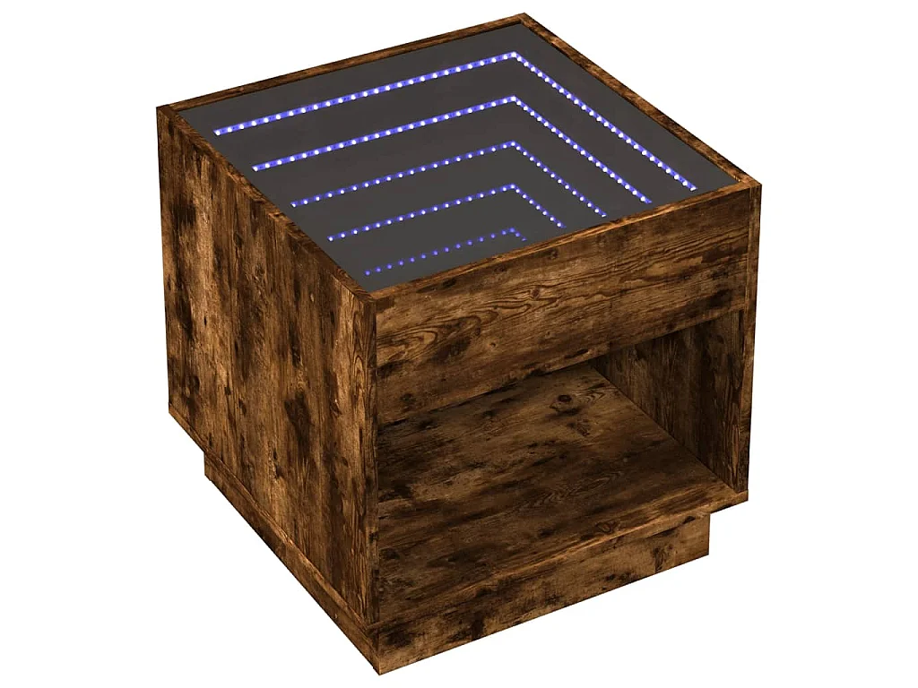Mesa de centro luzes LED Infinity 50x50x50 cm carvalho fumado