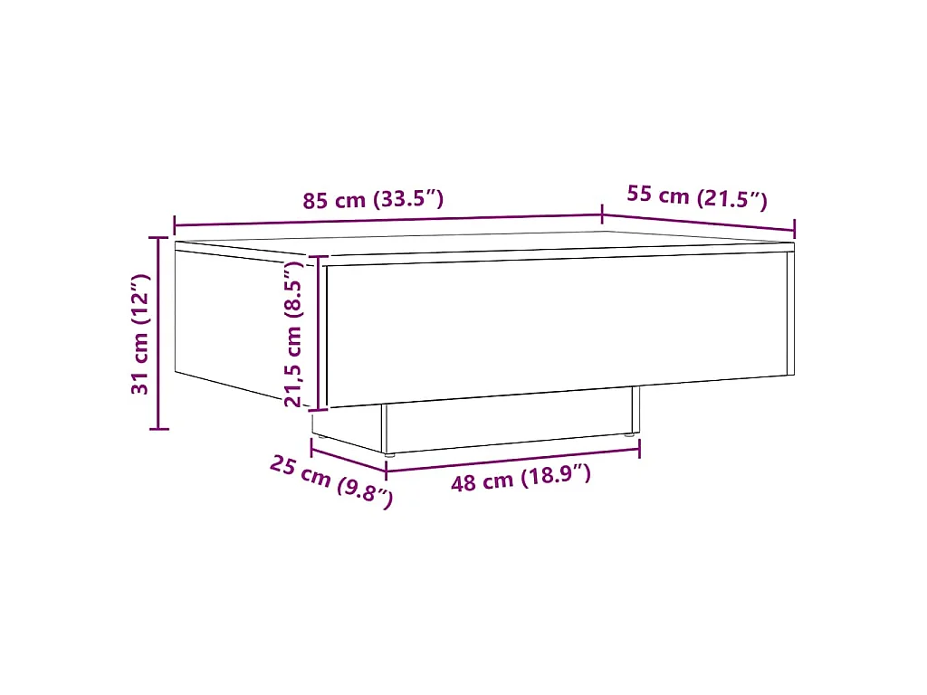 Couchtisch Artisan-Eiche 85x55x31 cm Holzwerkstoff