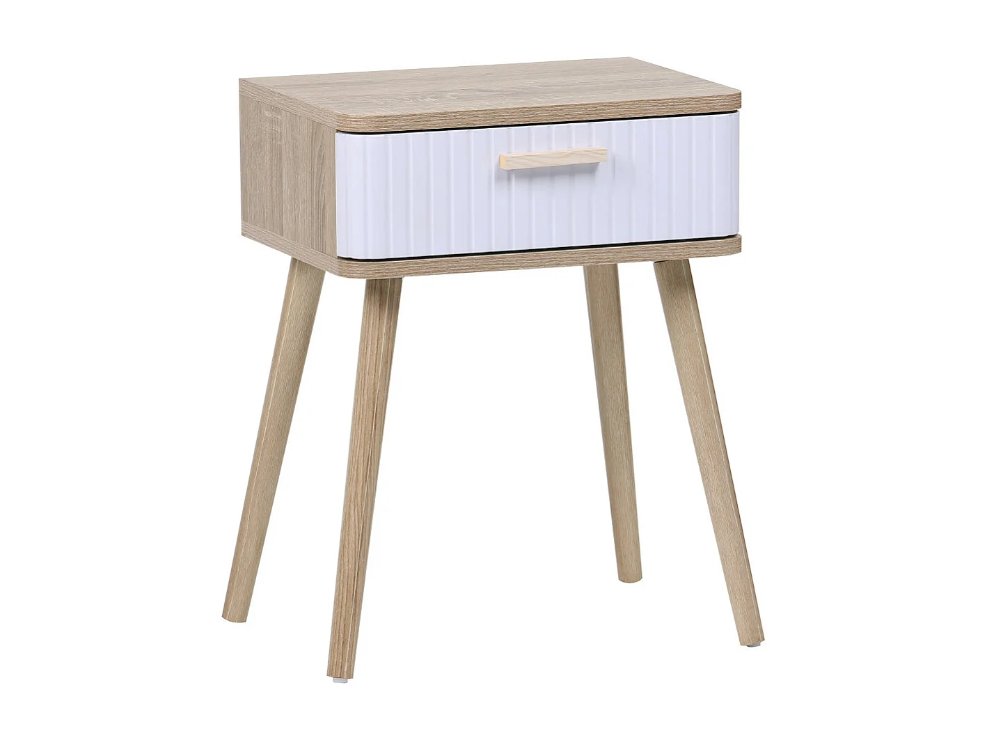 Mesita de noche de 52x40x30 cm de aglomerado y patas de madera en color beige Talía