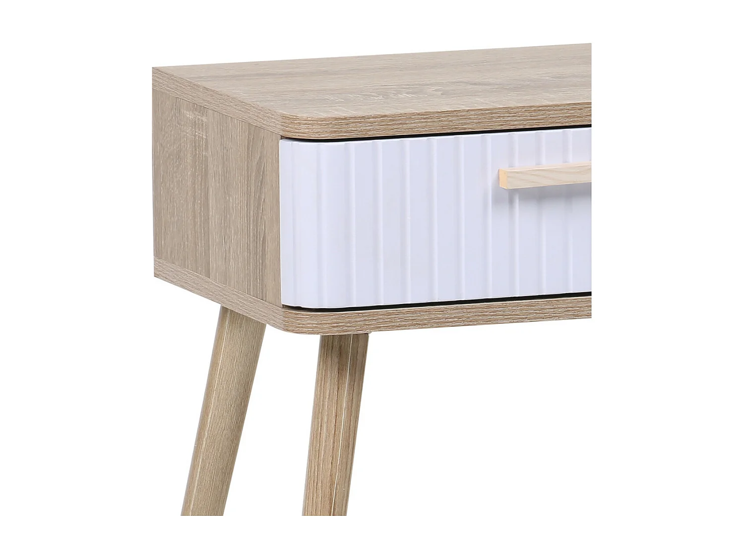 Mesita de noche de 52x40x30 cm de aglomerado y patas de madera en color beige Talía