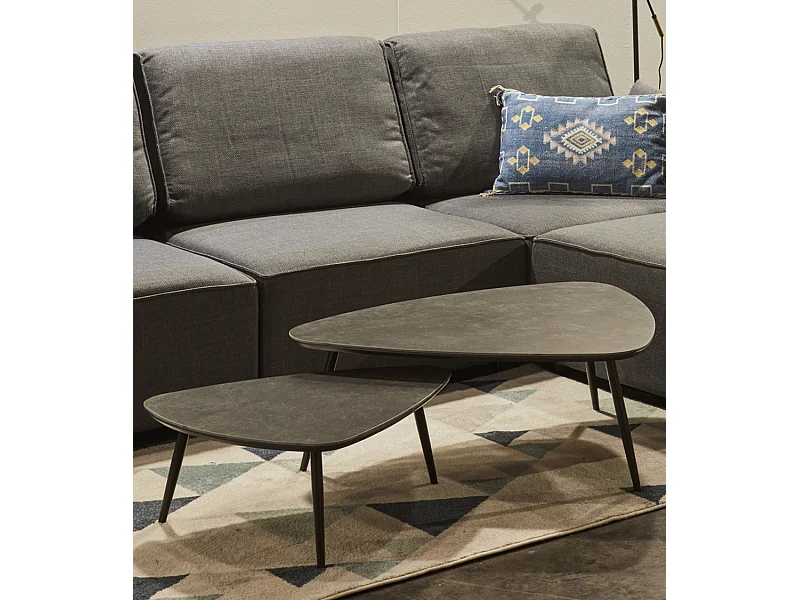 Mesa de centro de 35x97x79 cm con sobre de cerámica en negro y estructura metálica Island