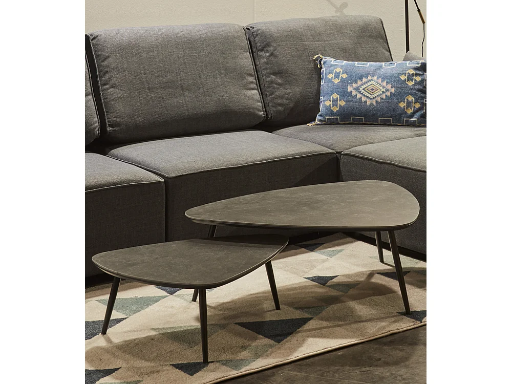 Mesa de centro de 35x97x79 cm con sobre de cerámica en negro y estructura metálica Island