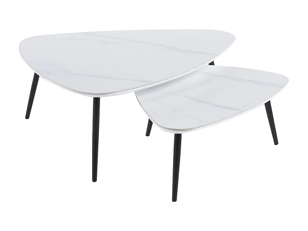 Mesa de centro de 35x97x79 cm con sobre de cerámica en blanco y estructura metálica Island