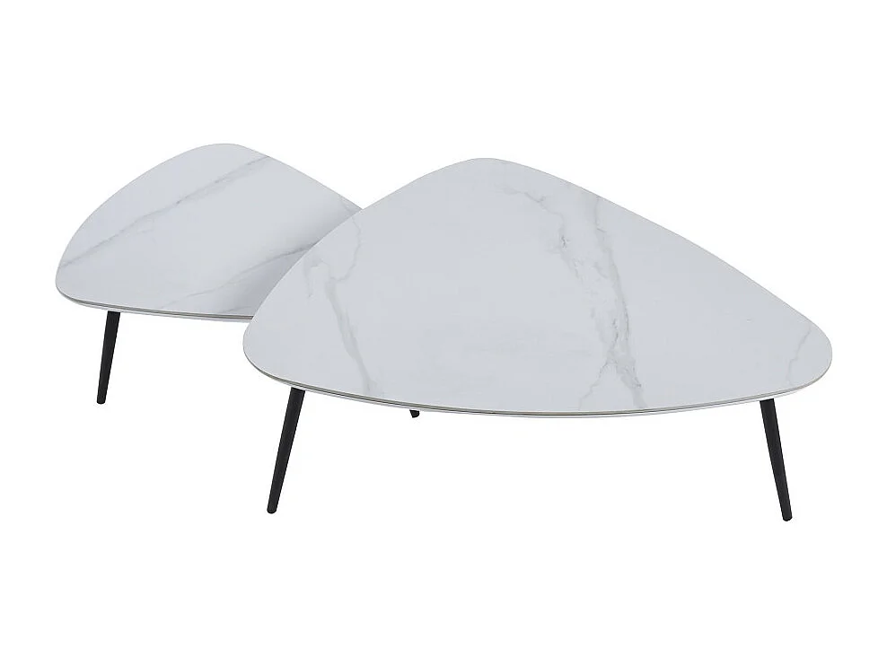 Mesa de centro de 35x97x79 cm con sobre de cerámica en blanco y estructura metálica Island