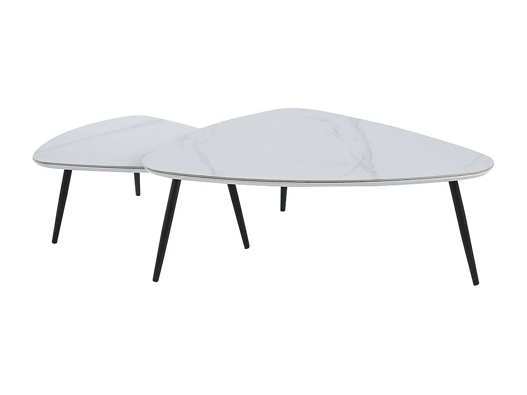 Mesa de centro de 35x97x79 cm con sobre de cerámica en blanco y estructura metálica Island