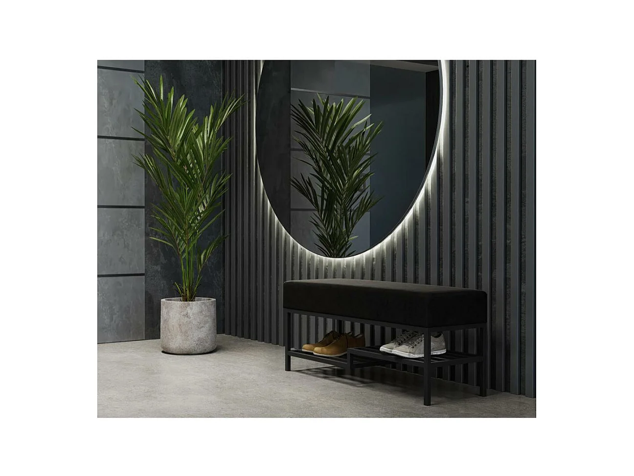 HOCKERBANK Shelf 80/45/35 schwarz mit Metallbeinen