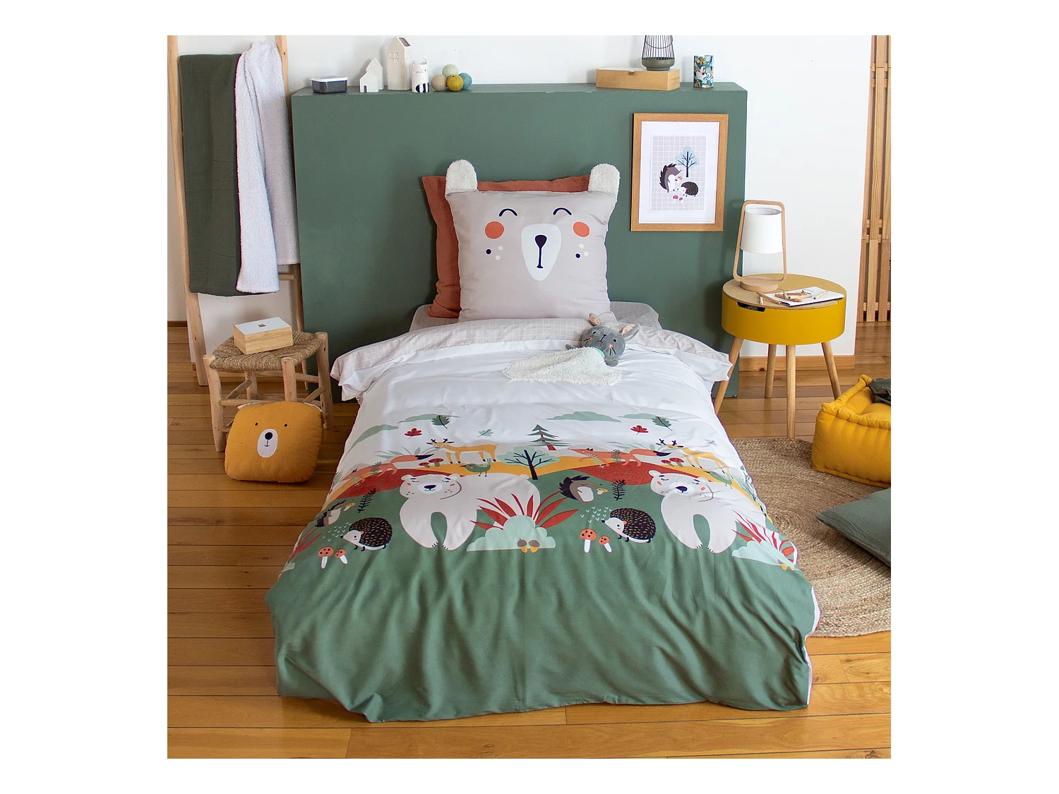 Parure de lit enfant FOREST 140x200 cm en microfibre beige 2 pièces
