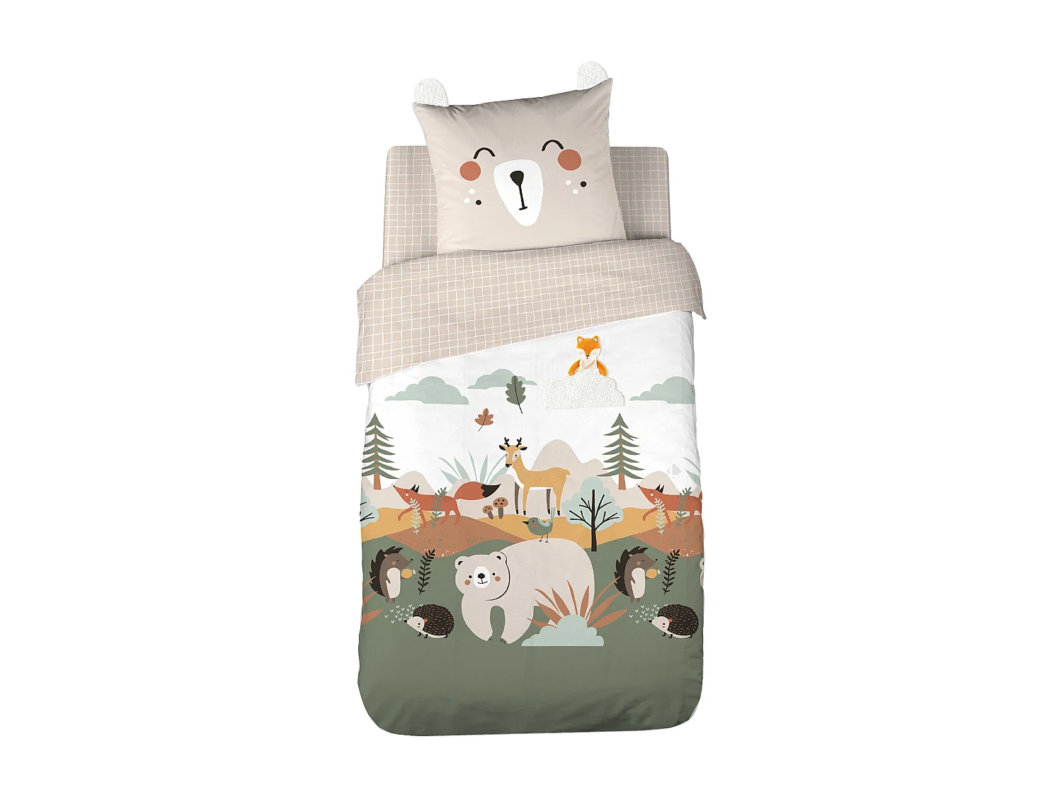 Parure de lit enfant FOREST 140x200 cm en microfibre beige 2 pièces