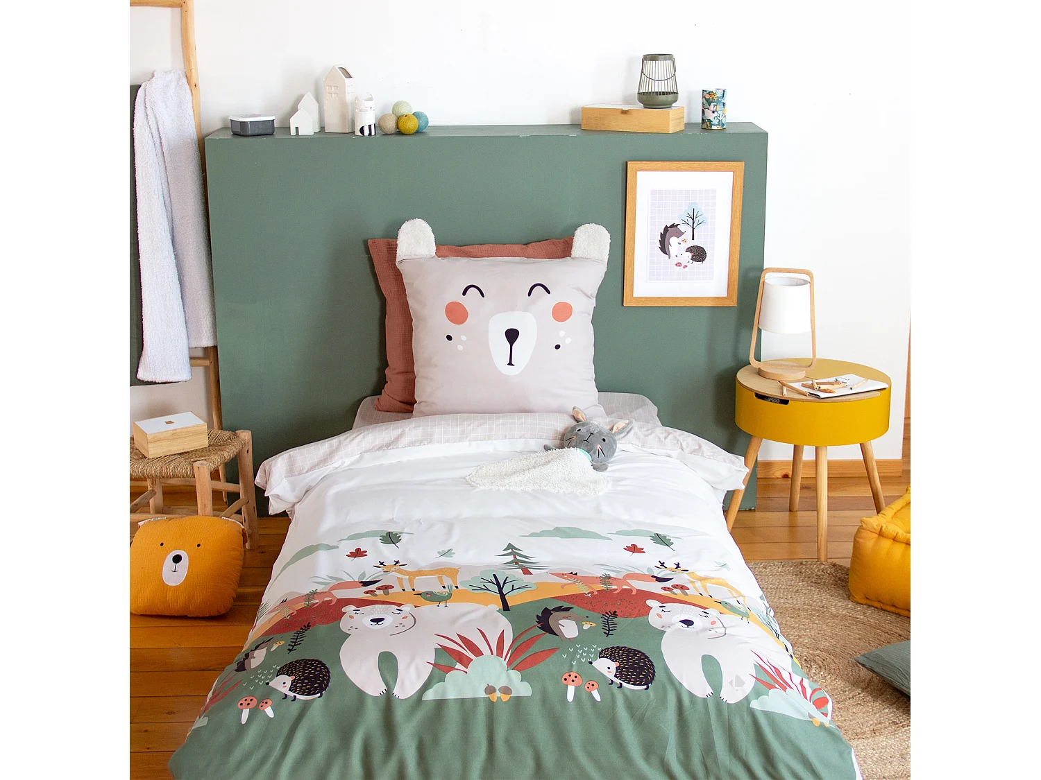 Parure de lit enfant FOREST 140x200 cm en microfibre beige 2 pièces