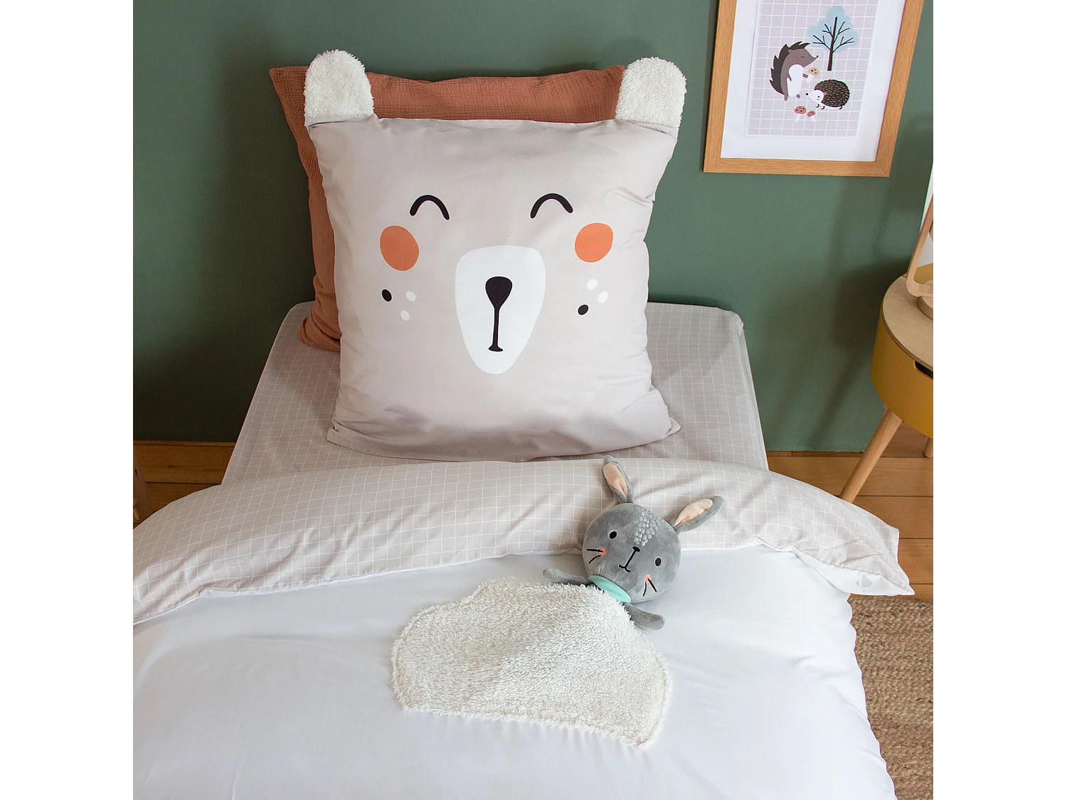 Parure de lit enfant FOREST 140x200 cm en microfibre beige 2 pièces