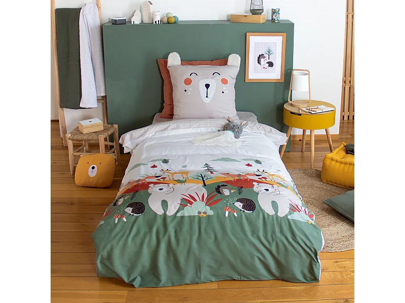 Parure de lit enfant FOREST 140x200 cm en microfibre beige 2 pièces