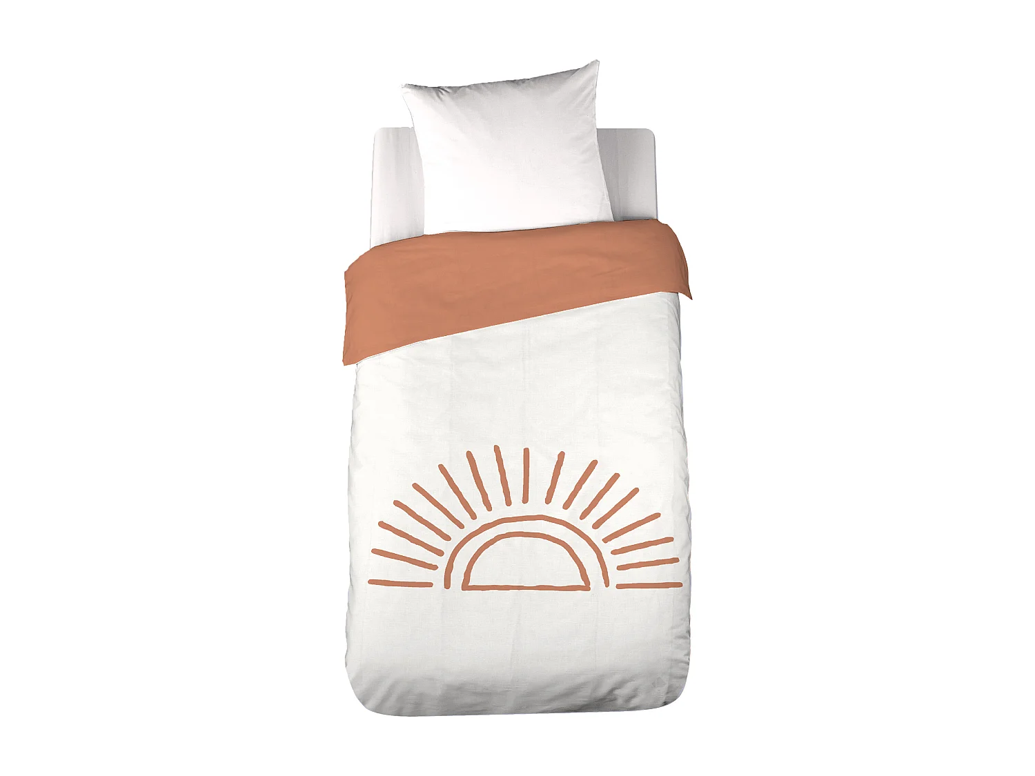 Parure de lit 2 pièces enfant SOLEZ 140x200 cm pur coton tufté blanc et orange