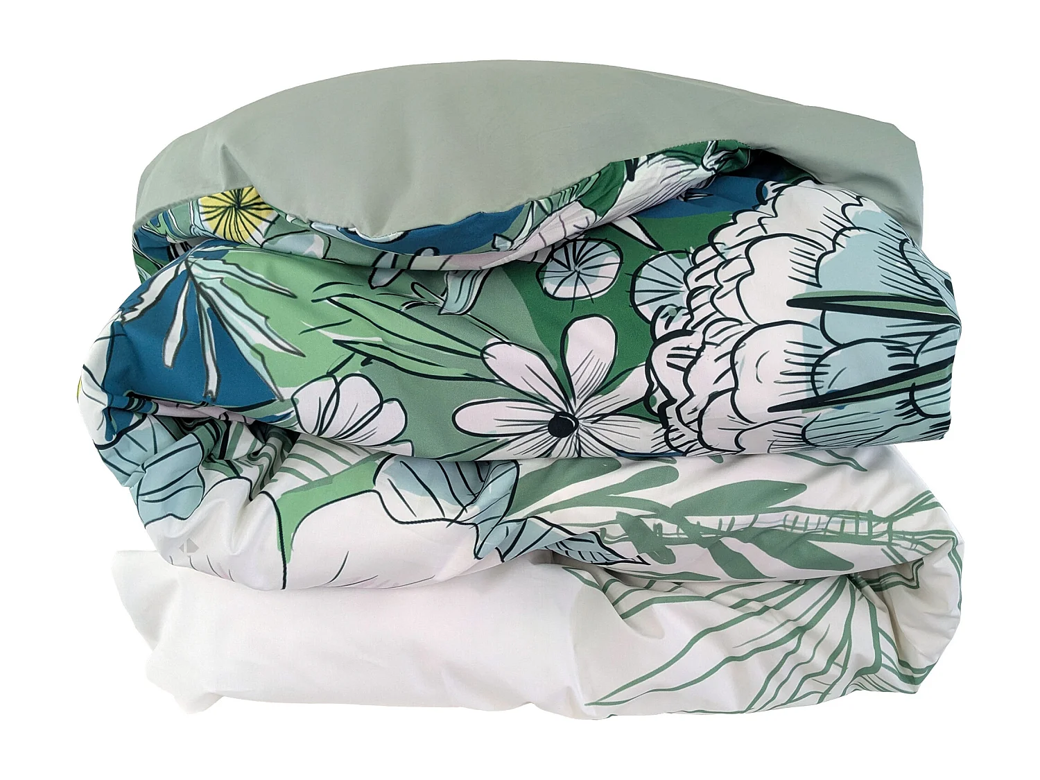 Housse de couette 260x240 cm percale de coton BALI motif floral vert