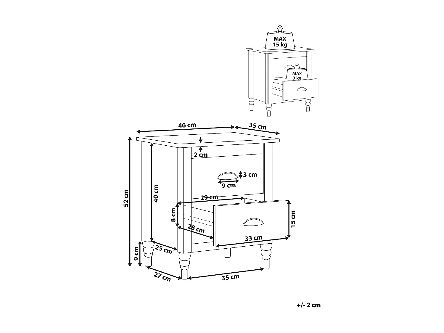 Table de nuit à 2 tiroirs SHILLINGTON Bois de pin Marron/noir