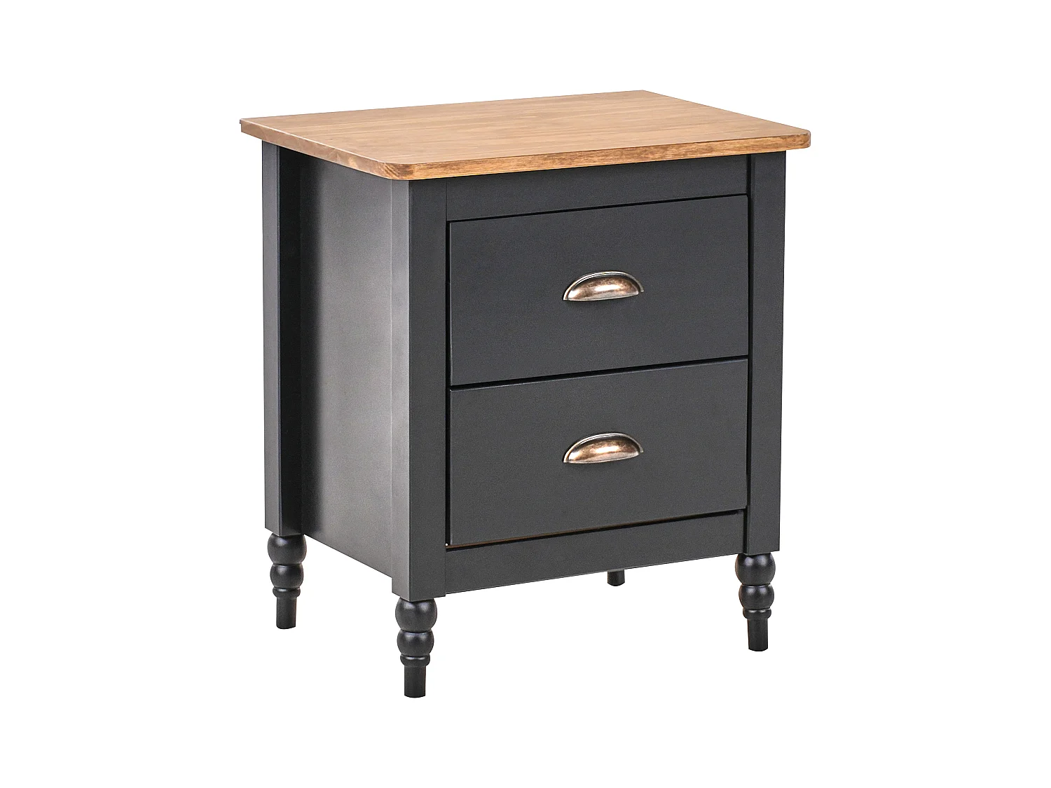 Comodino 2 cassetti SHILLINGTON Legno di pino Marrone/ Nero