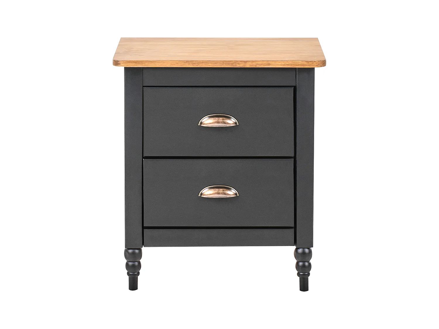Comodino 2 cassetti SHILLINGTON Legno di pino Marrone/ Nero