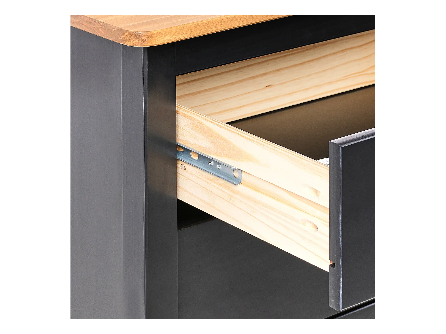 Comodino 2 cassetti SHILLINGTON Legno di pino Marrone/ Nero