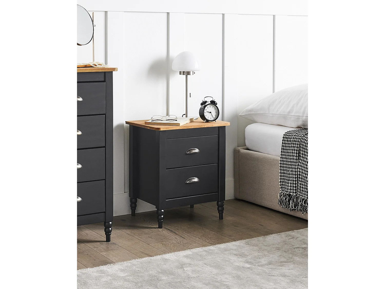 Nachttisch Kiefernholz schwarz/braun 2 Schubladen Nachtschrank Shillington