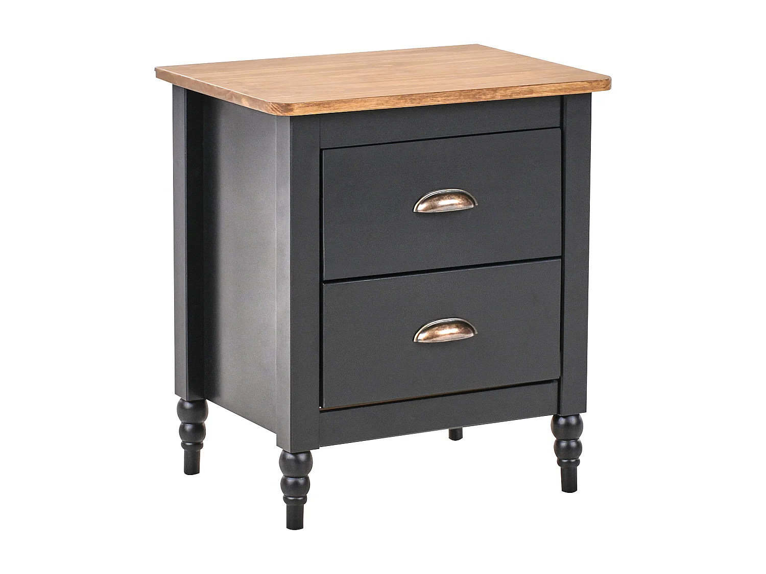 Nachttisch Kiefernholz schwarz/braun 2 Schubladen Nachtschrank Shillington