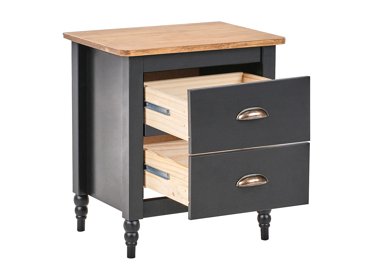 Nachttisch Kiefernholz schwarz/braun 2 Schubladen Nachtschrank Shillington