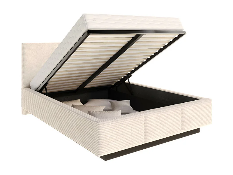 Lit coffre Aveiro velours côtelé 120 x 200 cm avec sommier à lattes relevable Beige Foncé