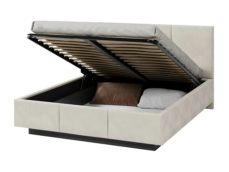 Lit coffre Aveiro 120 x 200 cm avec sommier à lattes relevable Crème