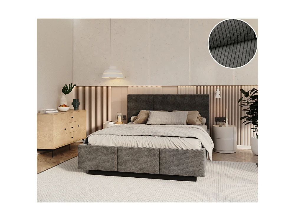 Lit coffre Aveiro velours côtelé 120 x 200 cm avec sommier à lattes relevable Gris Foncé