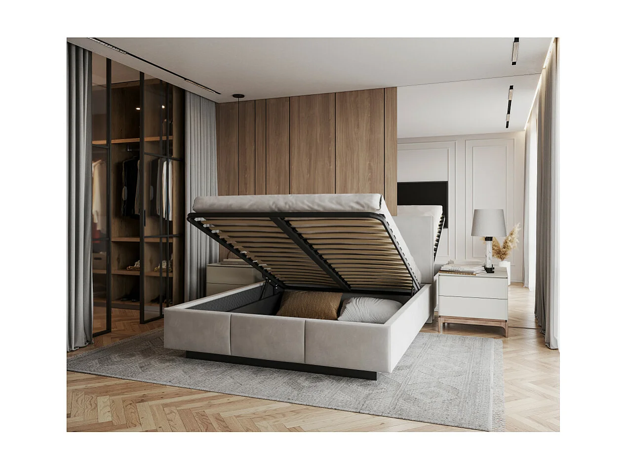 Lit coffre Aveiro 120 x 200 cm avec sommier à lattes relevable Gris Clair