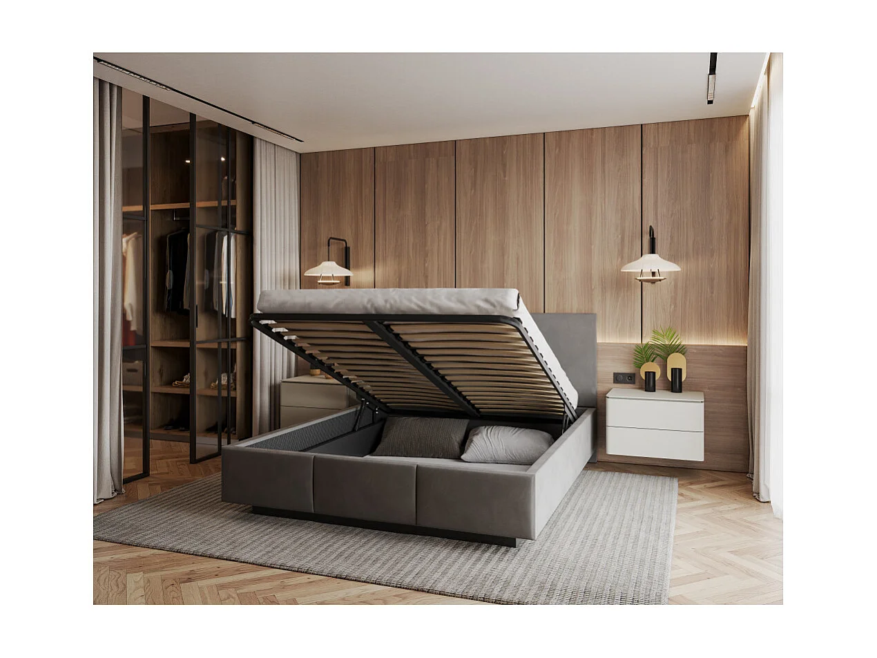 Lit coffre Aveiro 120 x 200 cm avec sommier à lattes relevable Gris Foncé