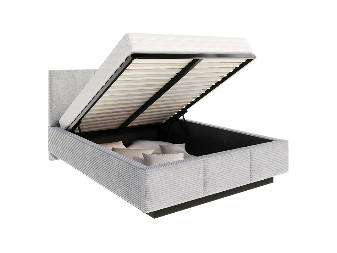 Lit coffre Aveiro velours côtelé 120 x 200 cm avec sommier à lattes relevable Gris Clair