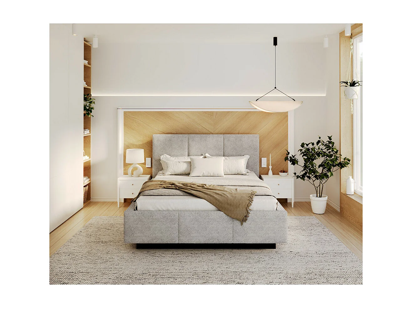 Lit coffre Aveiro velours côtelé 120 x 200 cm avec sommier à lattes relevable Gris Clair