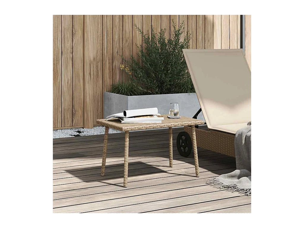 Table basse de jardin rectangulaire beige 60x40x37 cm rotin