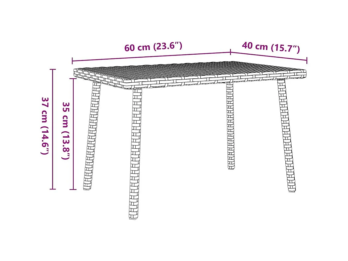 Table basse de jardin rectangulaire beige 60x40x37 cm rotin