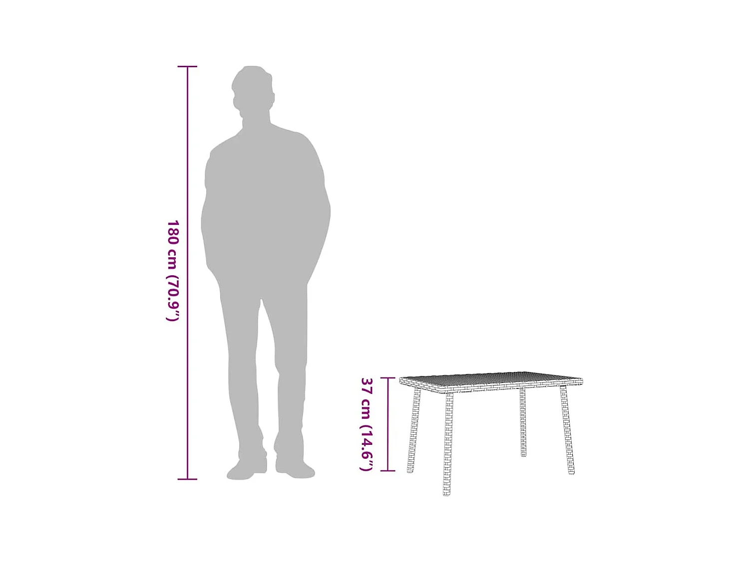 Table basse de jardin rectangulaire beige 60x40x37 cm rotin