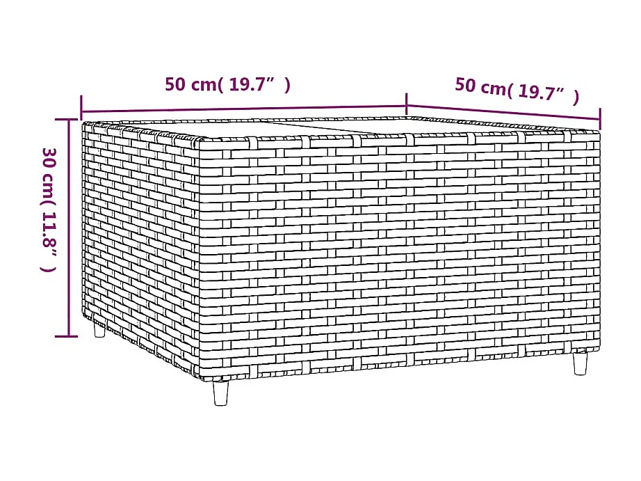 Mesa de centro jardín cuadrada ratán PE marrón 50x50x30 cm