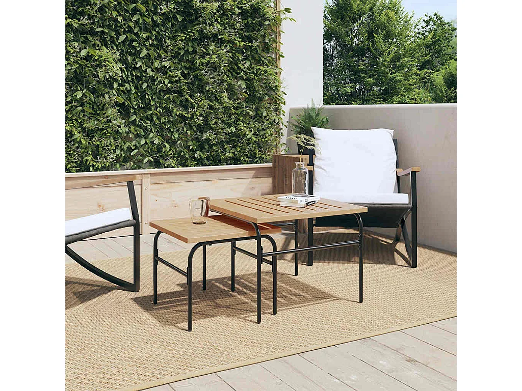Tables basses gigognes de jardin 2 pièces marron et noir acier